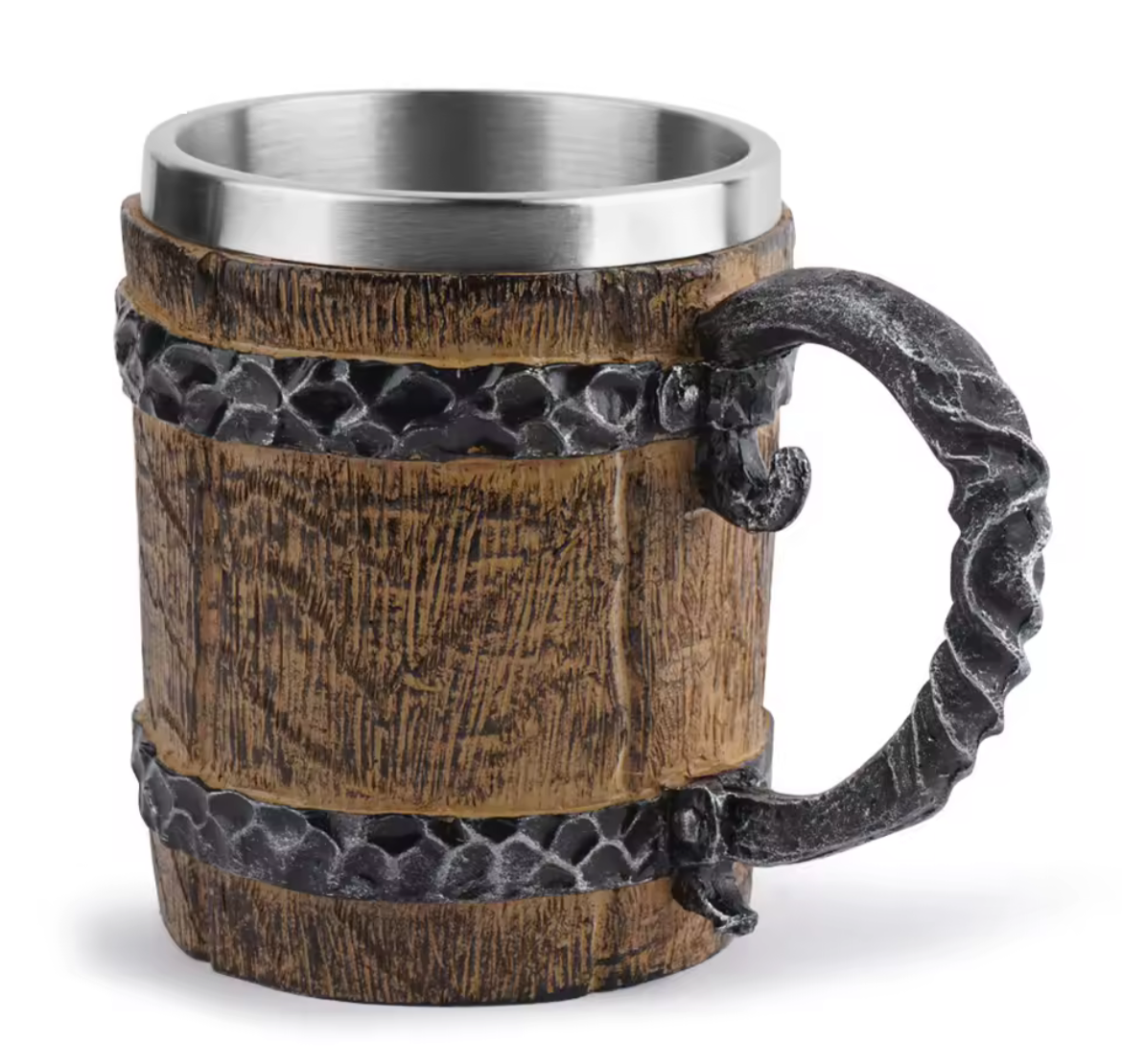 Viking Wooden Barrel Style Beer/ Coffee Mug Double Wall Drinking Cup