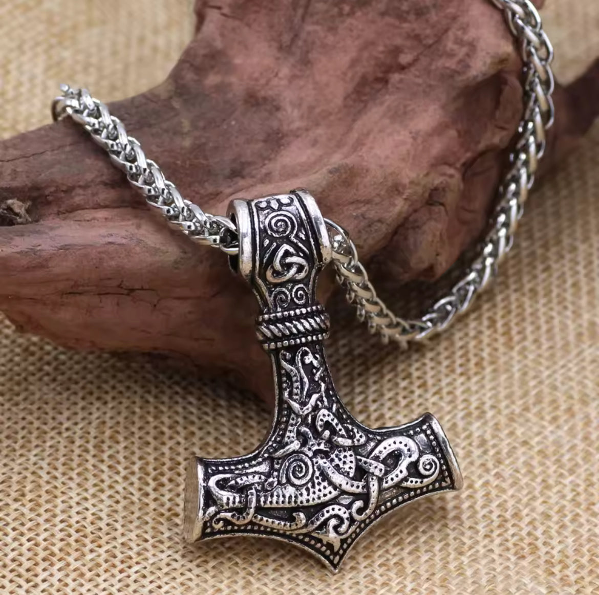 Viking Thor Hammer Pendant Metal Chain Necklace Norse Jewelry
